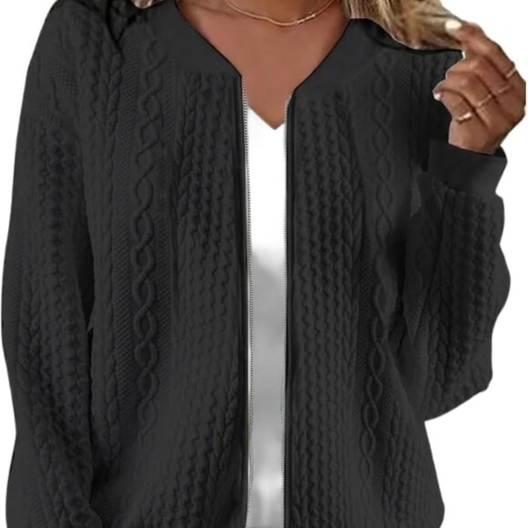 Women's Zip up Sweatshirt Jacket Stand Collar Hoodless Outerwear Casual Coat wit